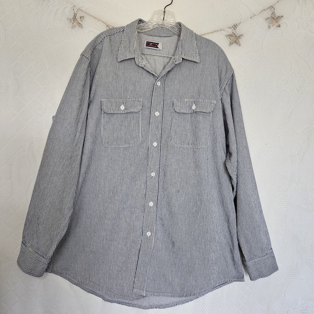 Vintage Big Mac Blue Hickory Stripe Work Shirt Mens 2XLarge Tall USA Cotton